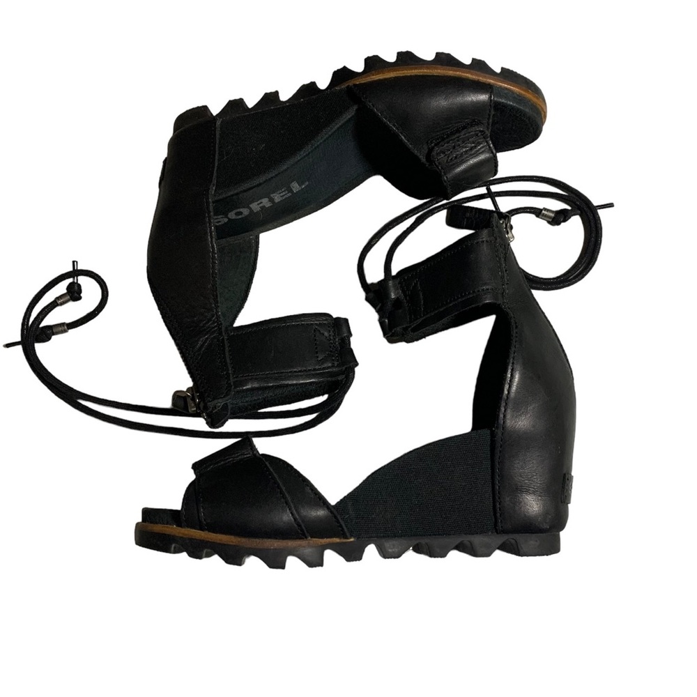 SOREL Sandal Women’s 7 Black Joanie Leather Comfort Walking Summer Resort Tropic